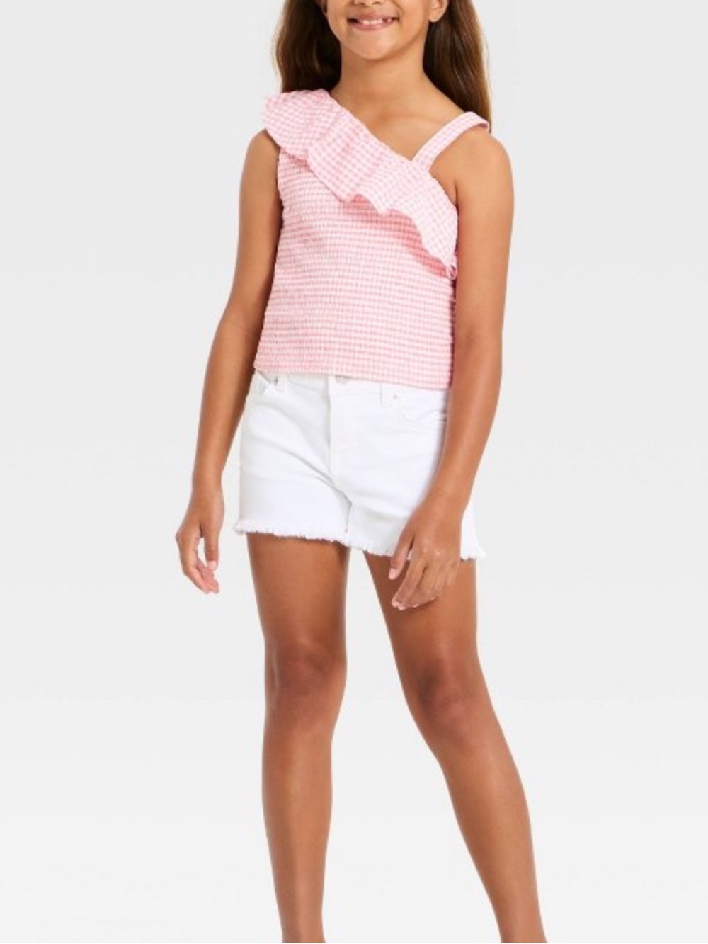 NWT Girls White Raw Hem Denim Shorts